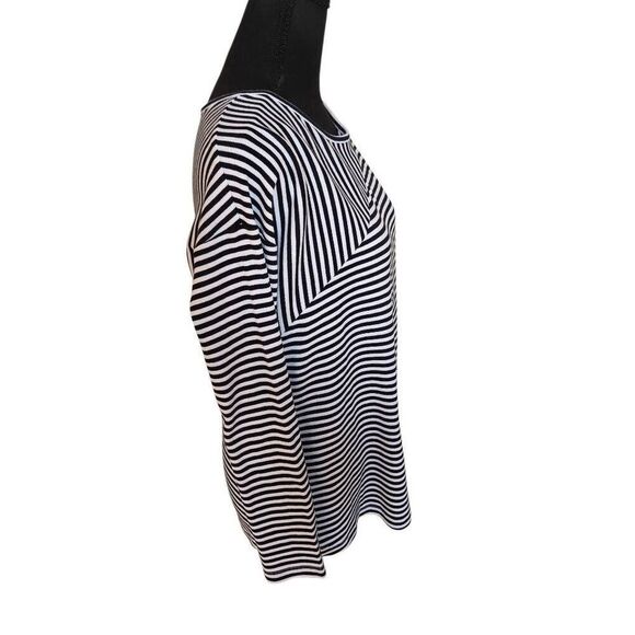 T By Talbots Womens Striped Cotton Blend Ribbed Knit Tee Black White Small - Picture 5 of 11